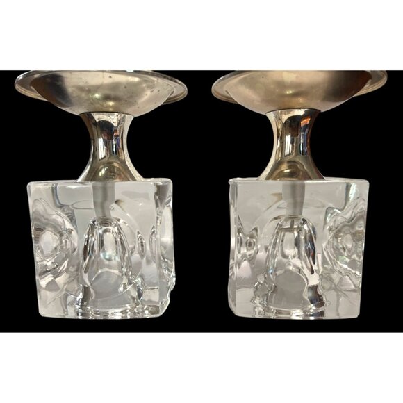 Vtg Rudolf Jurnikl Cut Glass Cube Candle Holder Chromed Silver Spike Sklo Union - Picture 3 of 5